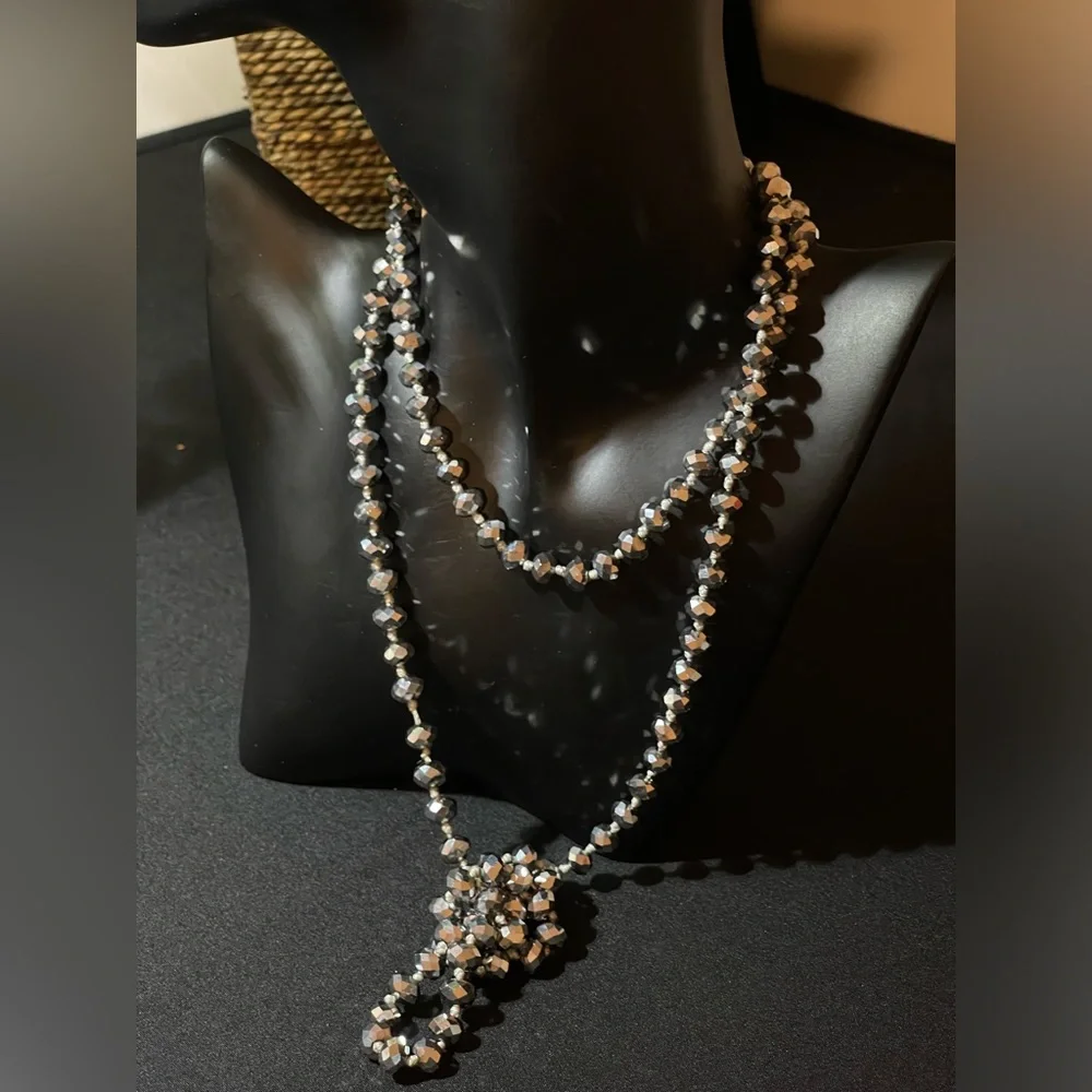 Vintage Style Choker Necklace - Gray Marcasite Color Glass Crystal Necklace - Picture 3 of 3